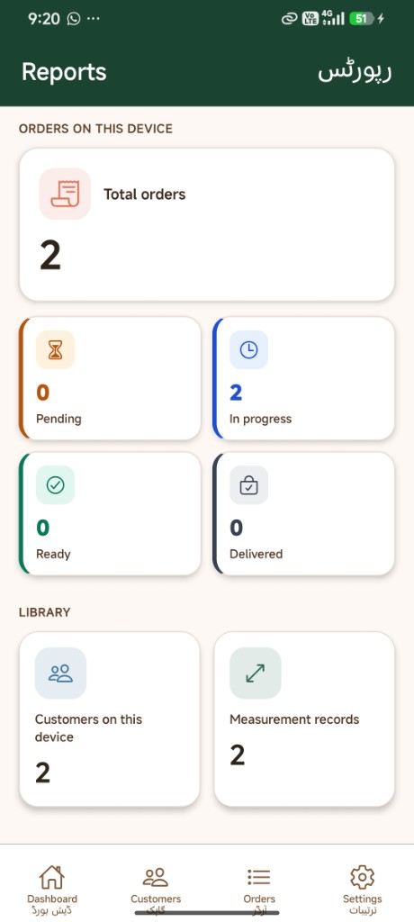 Reports dashboard with order and library statistics.